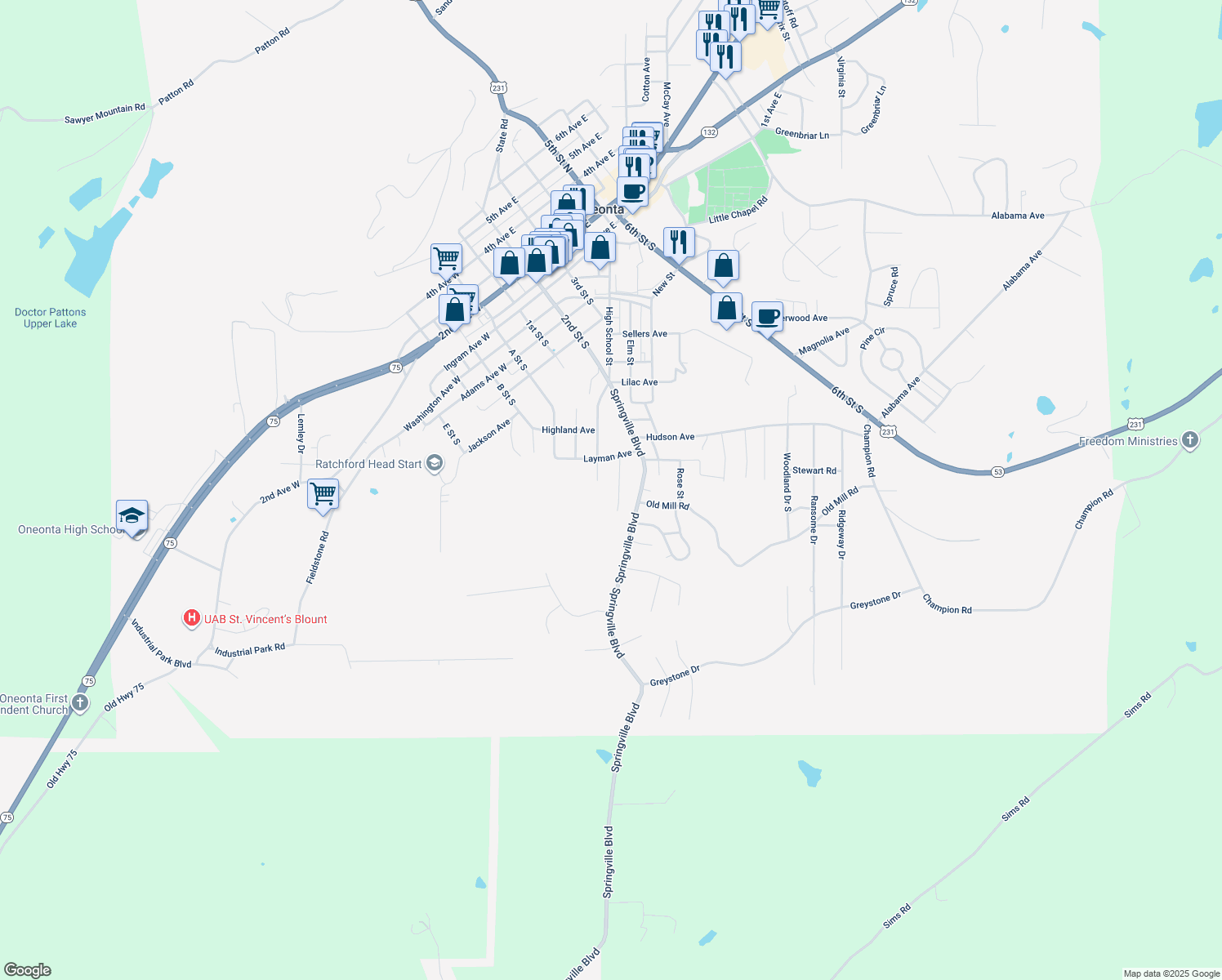 map of restaurants, bars, coffee shops, grocery stores, and more near 98 Fieldview Dr in Oneonta