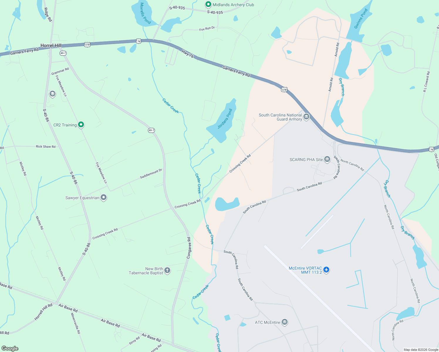 map of restaurants, bars, coffee shops, grocery stores, and more near 1501 Crossing Creek Road in Eastover