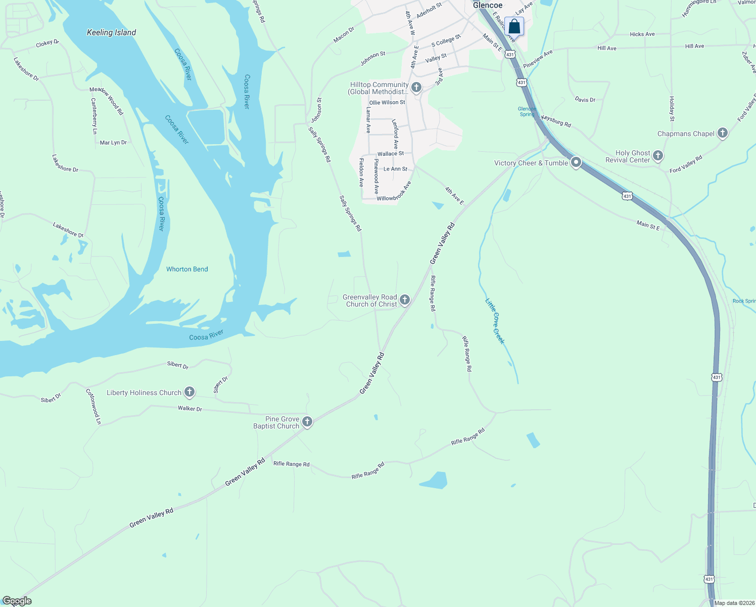 map of restaurants, bars, coffee shops, grocery stores, and more near 410 Sally Springs Road in Gadsden