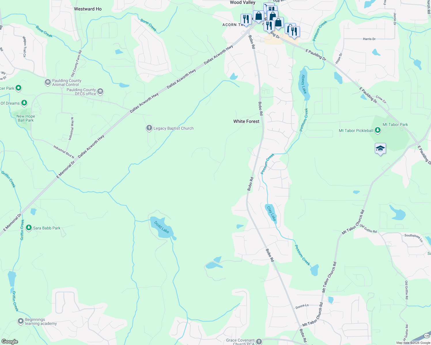 map of restaurants, bars, coffee shops, grocery stores, and more near Elsberry Mountain Road in Dallas