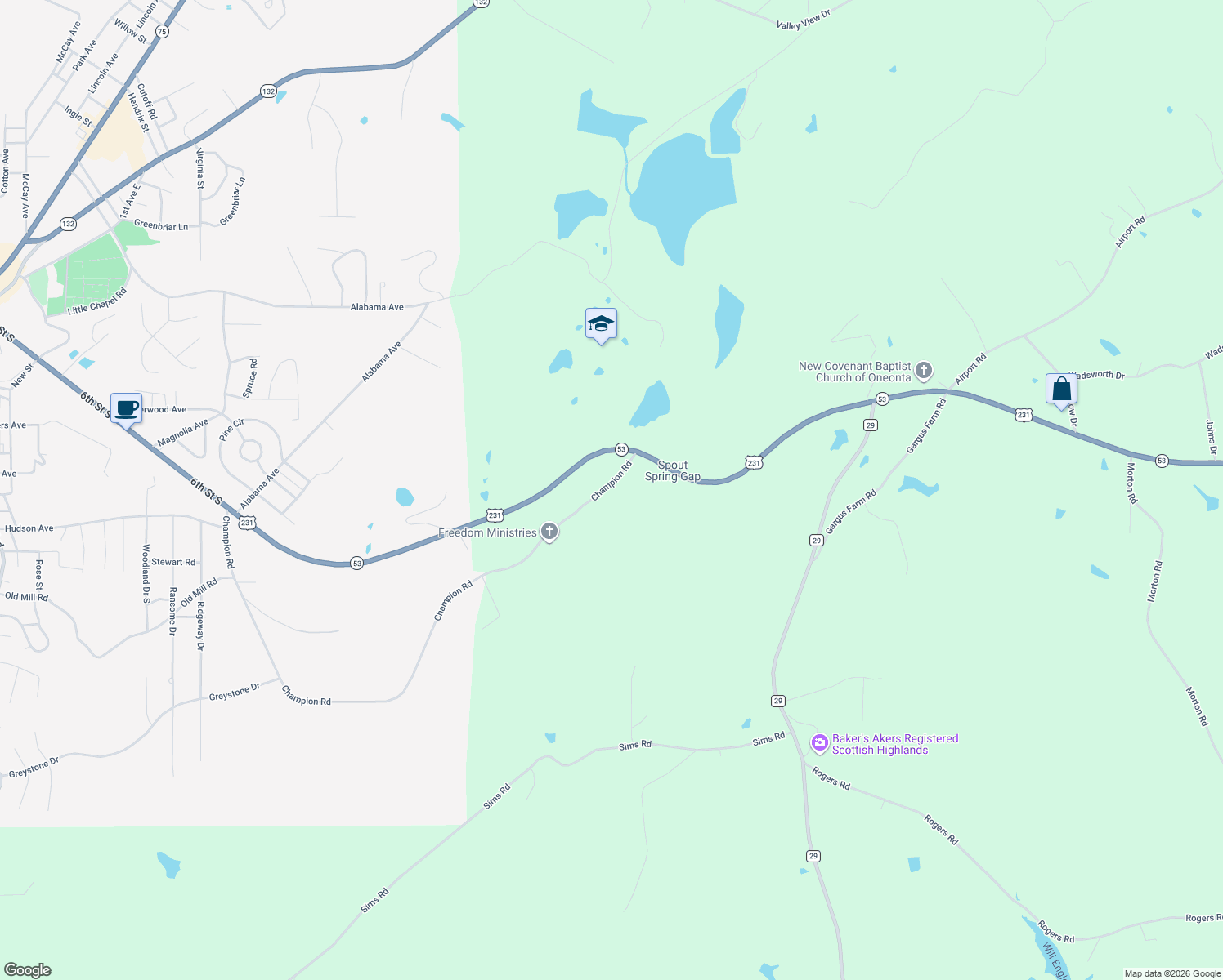 map of restaurants, bars, coffee shops, grocery stores, and more near 1914 Champion Road in Oneonta