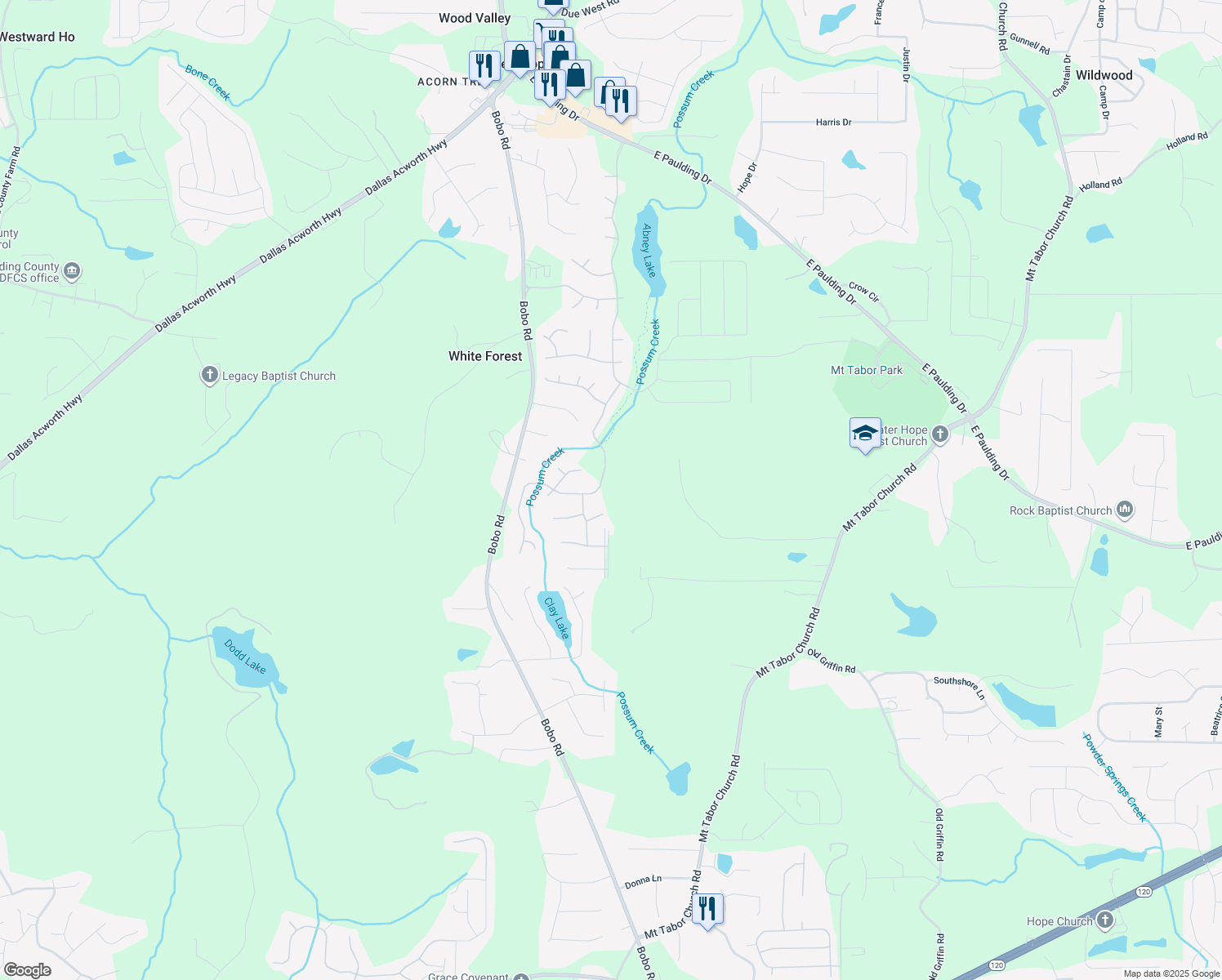 map of restaurants, bars, coffee shops, grocery stores, and more near 363 Riverwood Pass in Dallas