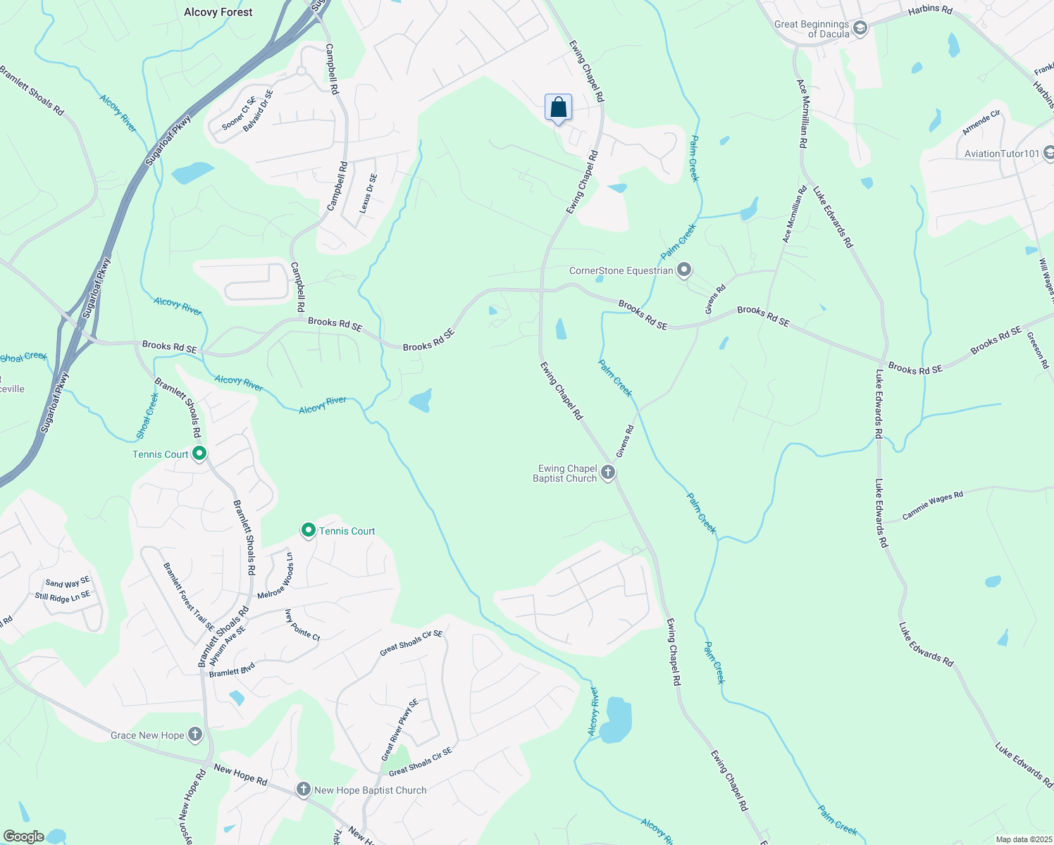 map of restaurants, bars, coffee shops, grocery stores, and more near 1597 Ewing Chapel Road in Dacula