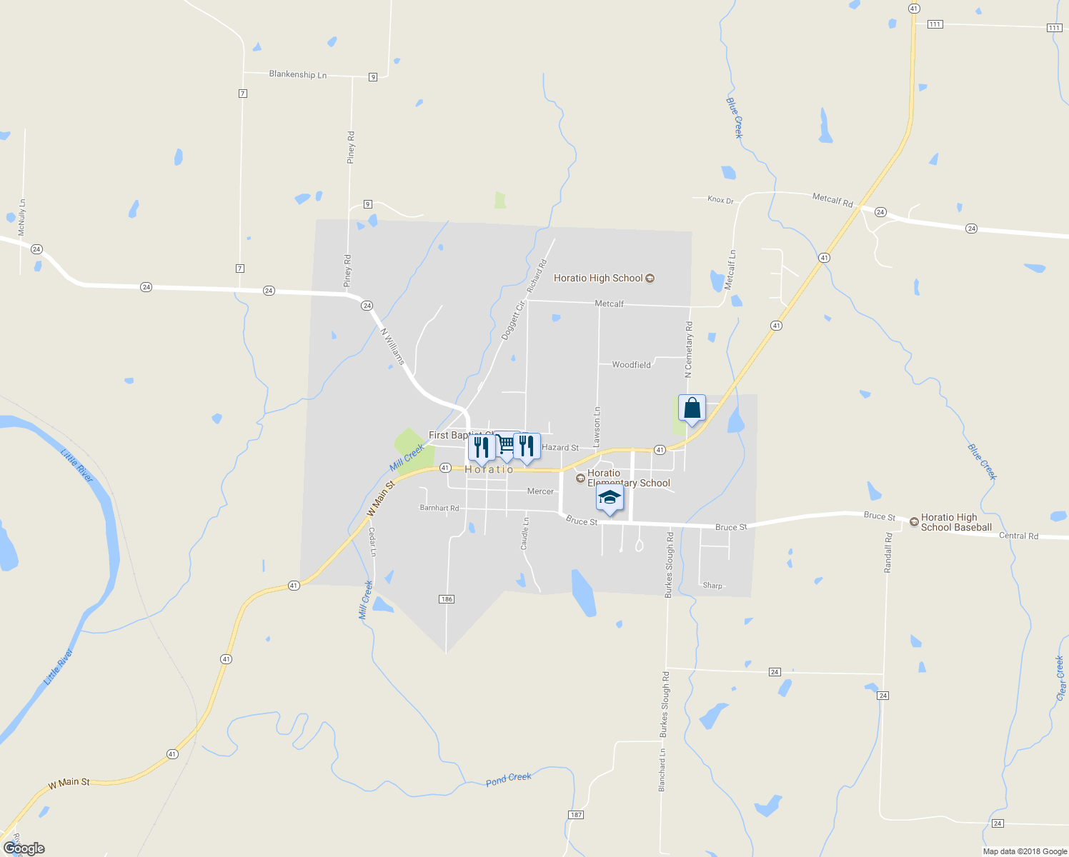 map of restaurants, bars, coffee shops, grocery stores, and more near 405 Stuben Street in Horatio