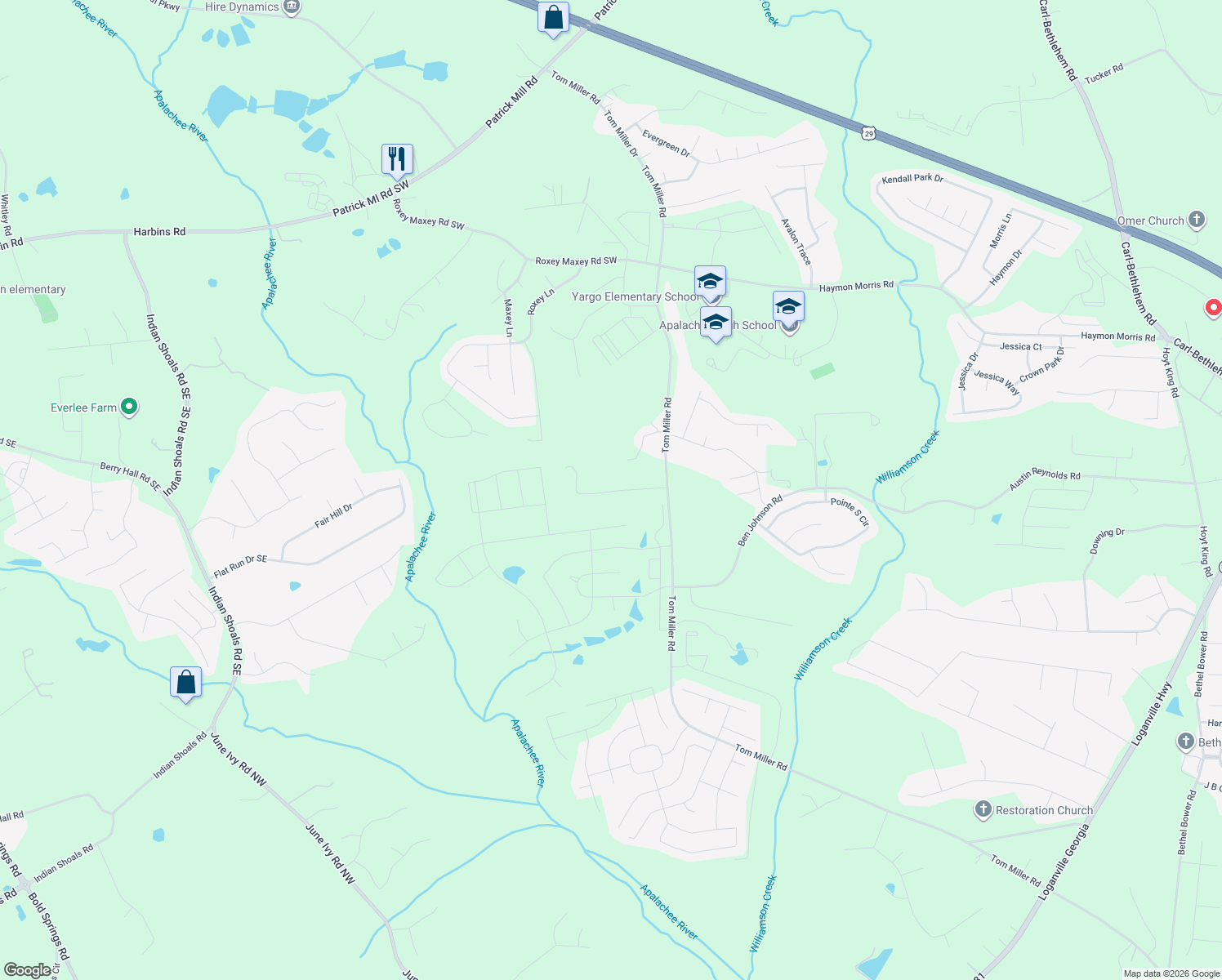 map of restaurants, bars, coffee shops, grocery stores, and more near 915 Tom Miller Road in Bethlehem