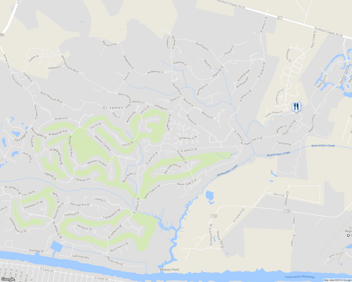 map of restaurants, bars, coffee shops, grocery stores, and more near 4148 Carlyle Place Southeast in Southport