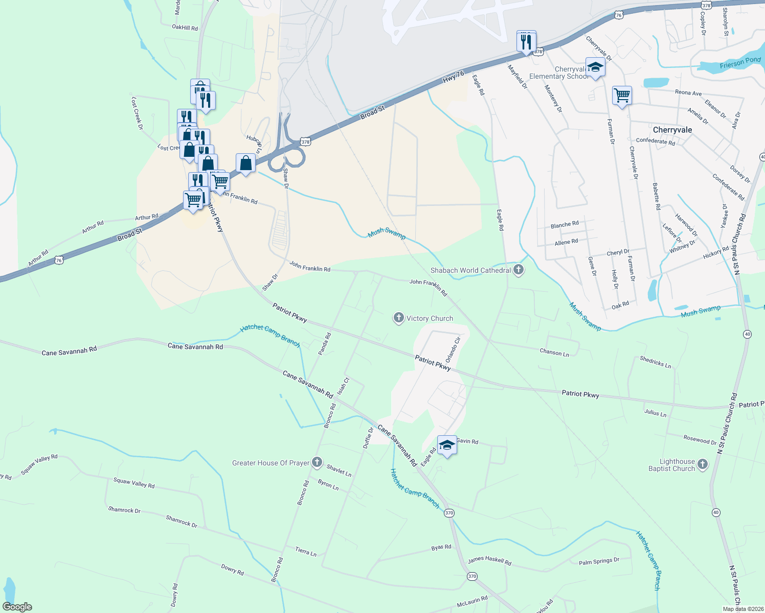 map of restaurants, bars, coffee shops, grocery stores, and more near 50 Laredo Court in Sumter