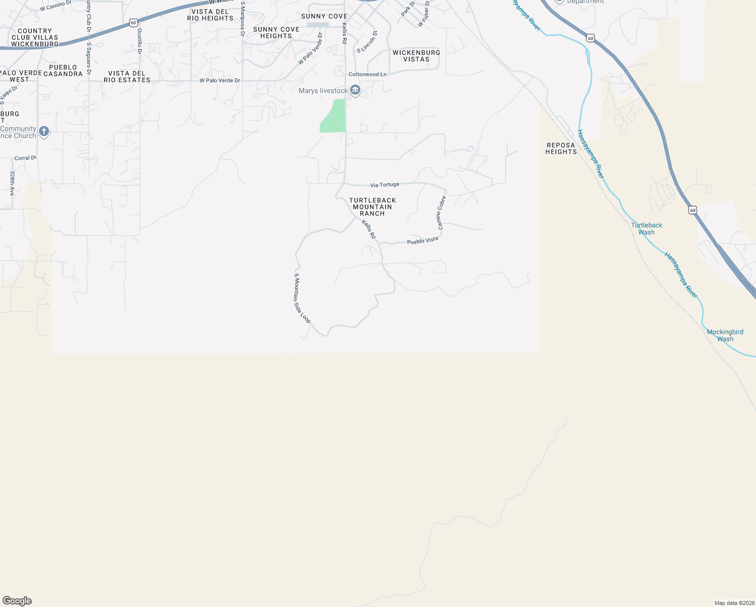 map of restaurants, bars, coffee shops, grocery stores, and more near 1414 Mountain Side Loop in Wickenburg