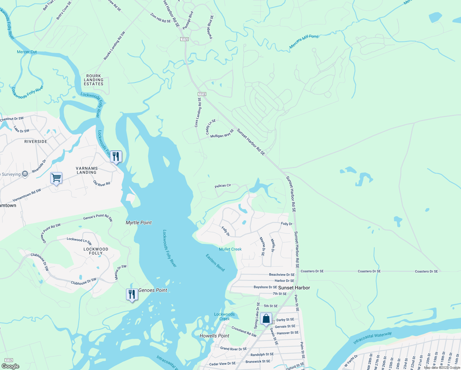 map of restaurants, bars, coffee shops, grocery stores, and more near 658 Pelican Circle in Bolivia