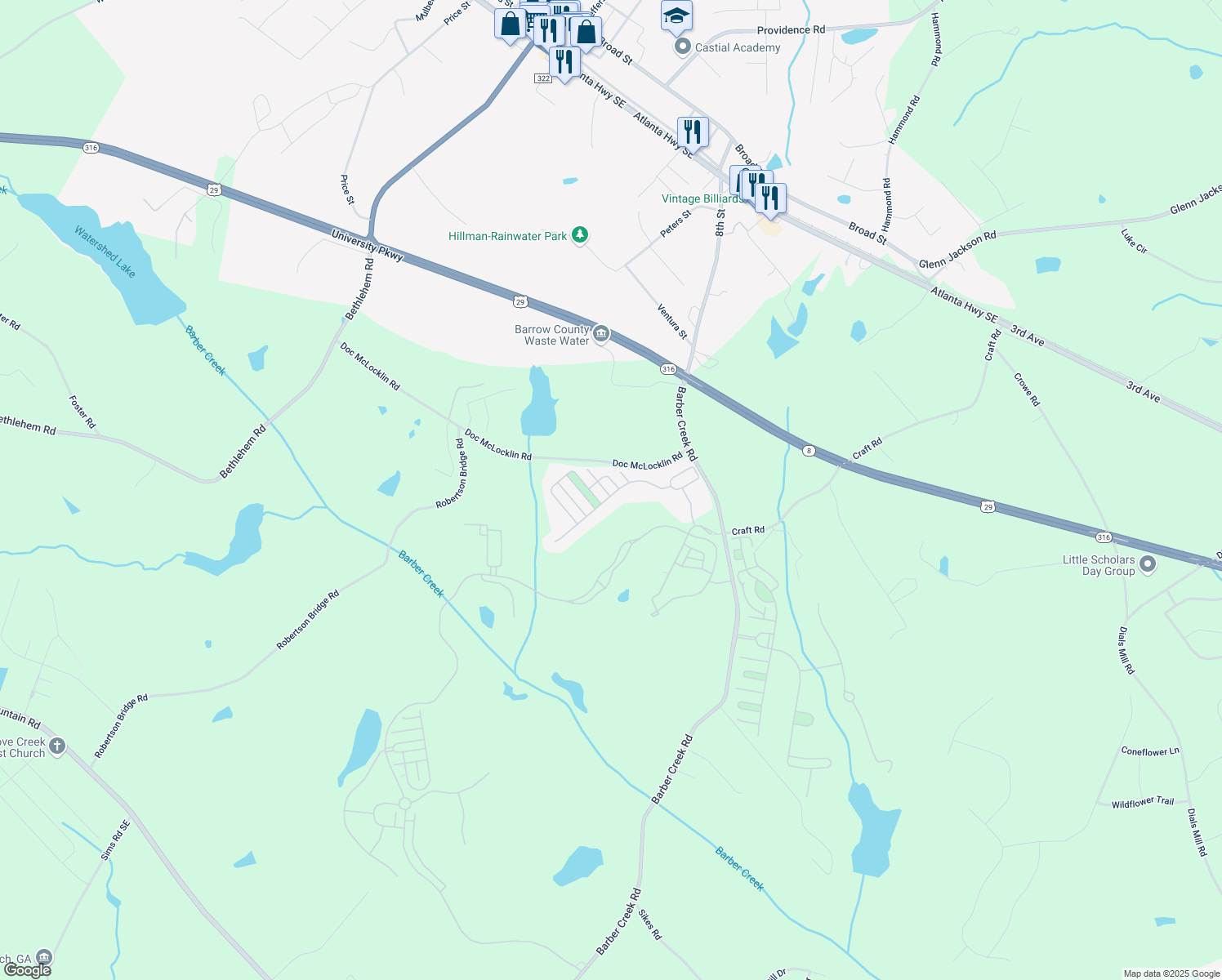 map of restaurants, bars, coffee shops, grocery stores, and more near 500 Navan Ln in Statham