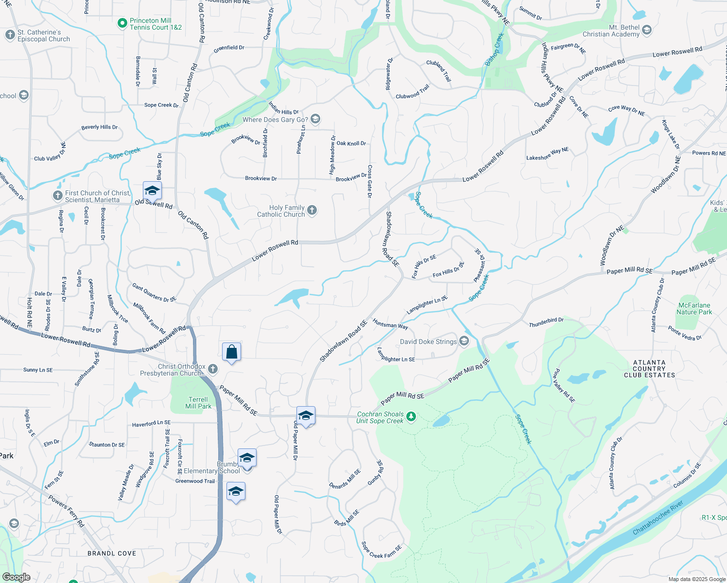 map of restaurants, bars, coffee shops, grocery stores, and more near 3573 Turtle Cove Court Southeast in Marietta