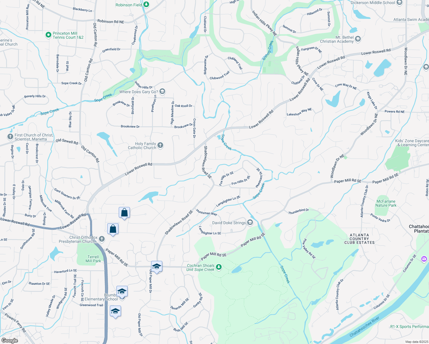map of restaurants, bars, coffee shops, grocery stores, and more near 3816 Berrybridge Way Southeast in Marietta