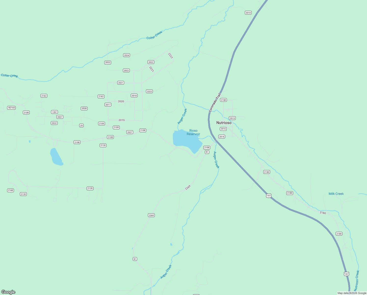 map of restaurants, bars, coffee shops, grocery stores, and more near County Road 2108 in Nutrioso