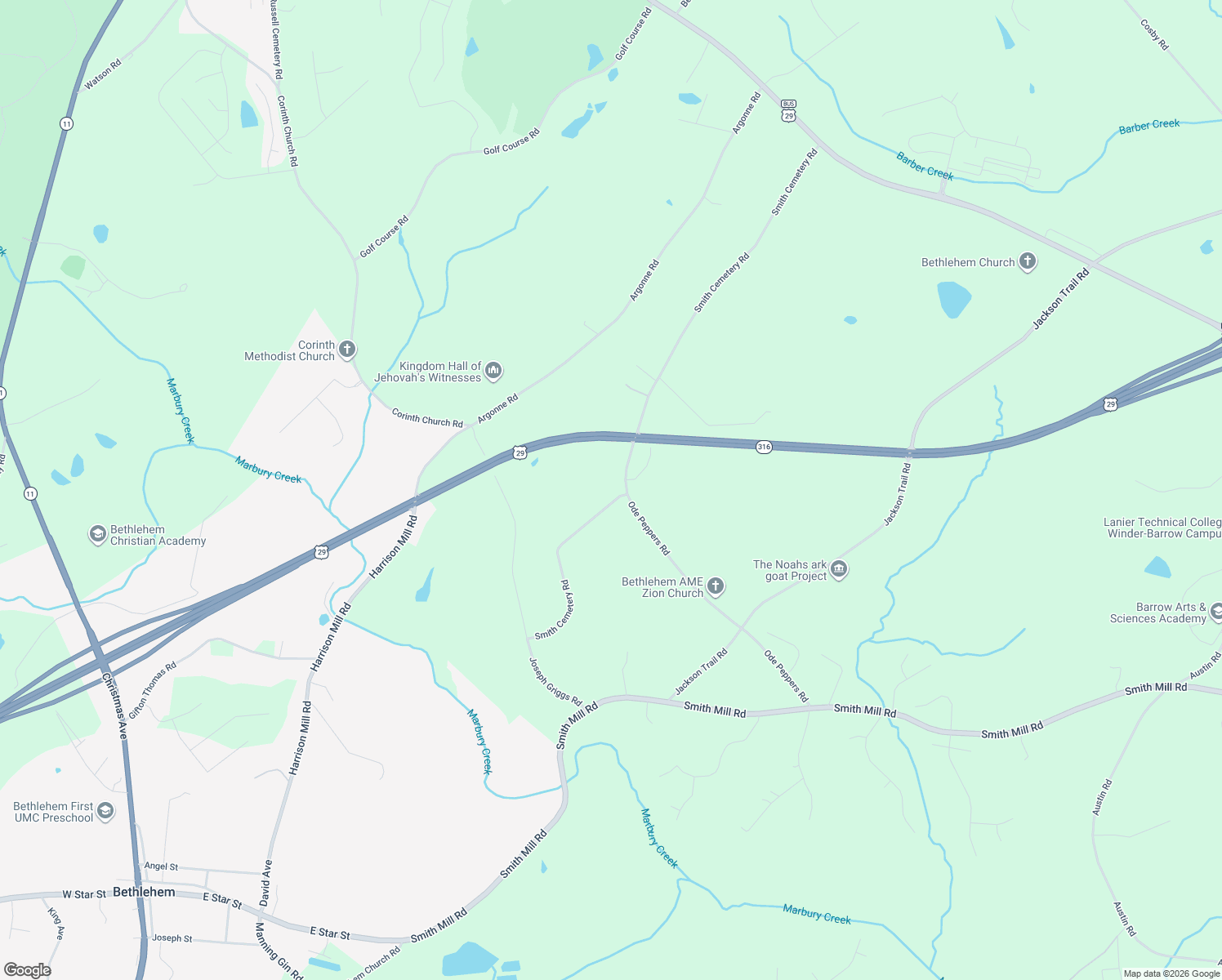 map of restaurants, bars, coffee shops, grocery stores, and more near 649 Smith Cemetery Road in Winder