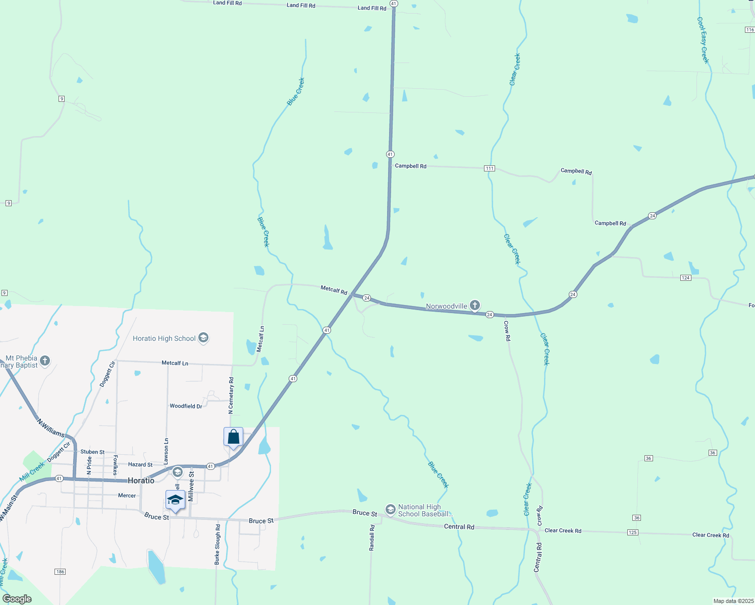 map of restaurants, bars, coffee shops, grocery stores, and more near 1988 Arkansas 24 in Horatio