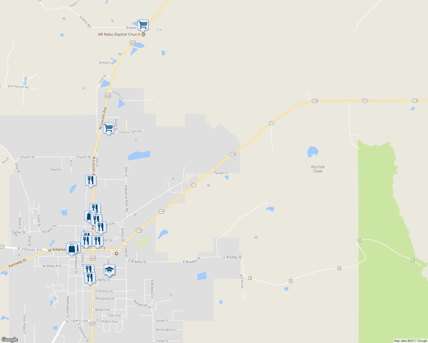 map of restaurants, bars, coffee shops, grocery stores, and more near 180 Gaslight Lane in Star City