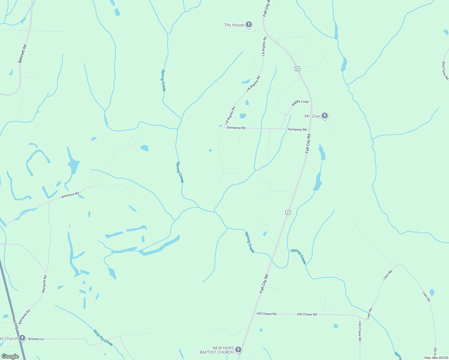 map of restaurants, bars, coffee shops, grocery stores, and more near 1315 J B Rigsby Road in Jasper