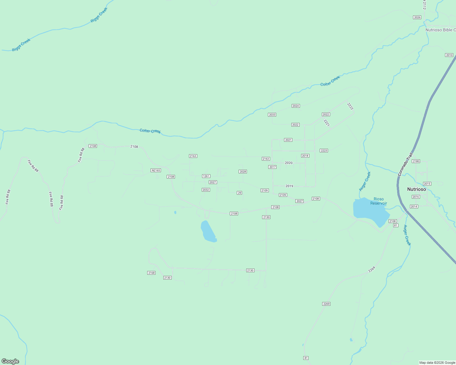 map of restaurants, bars, coffee shops, grocery stores, and more near Pinecrest Lane in Nutrioso