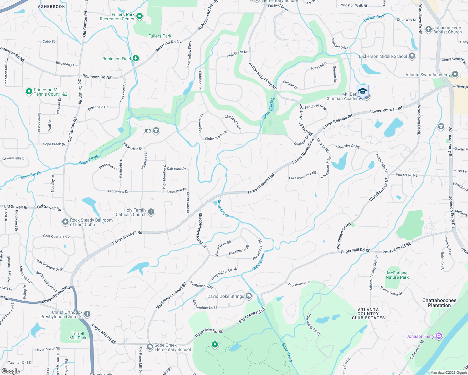 map of restaurants, bars, coffee shops, grocery stores, and more near 210 Indian Hills Court in Marietta