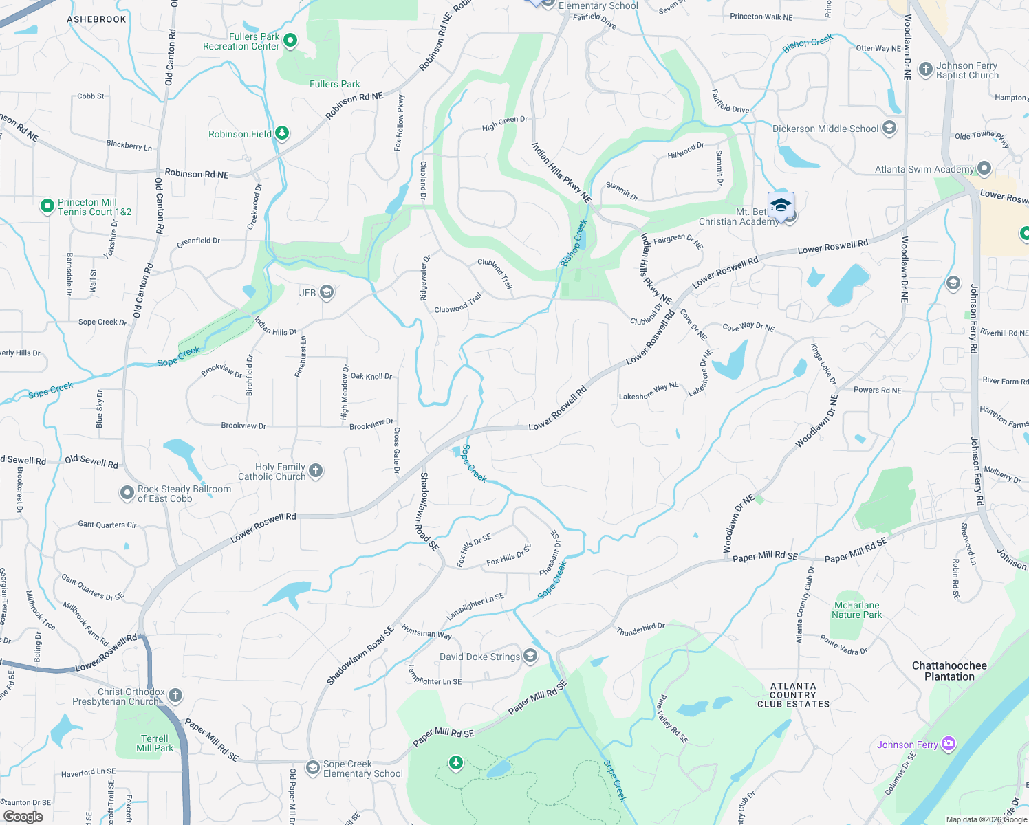 map of restaurants, bars, coffee shops, grocery stores, and more near 238 Indian Hills Trail in Marietta