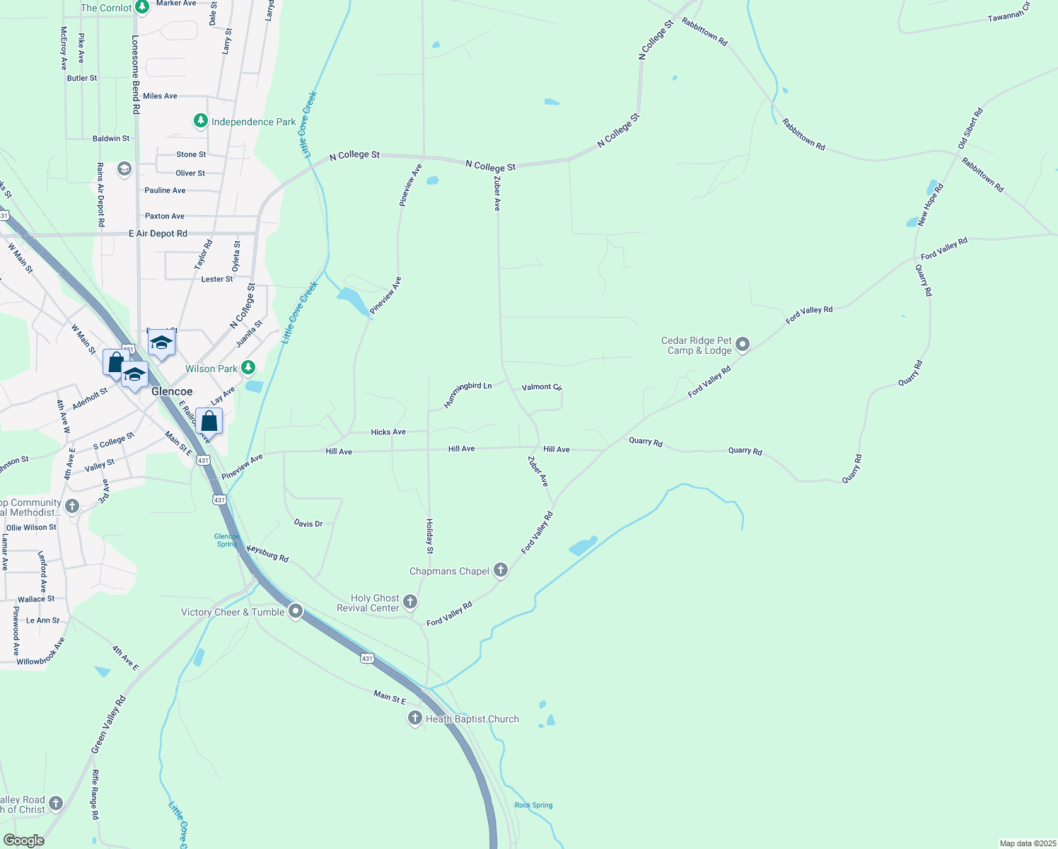 map of restaurants, bars, coffee shops, grocery stores, and more near 600 Zuber Avenue in Gadsden
