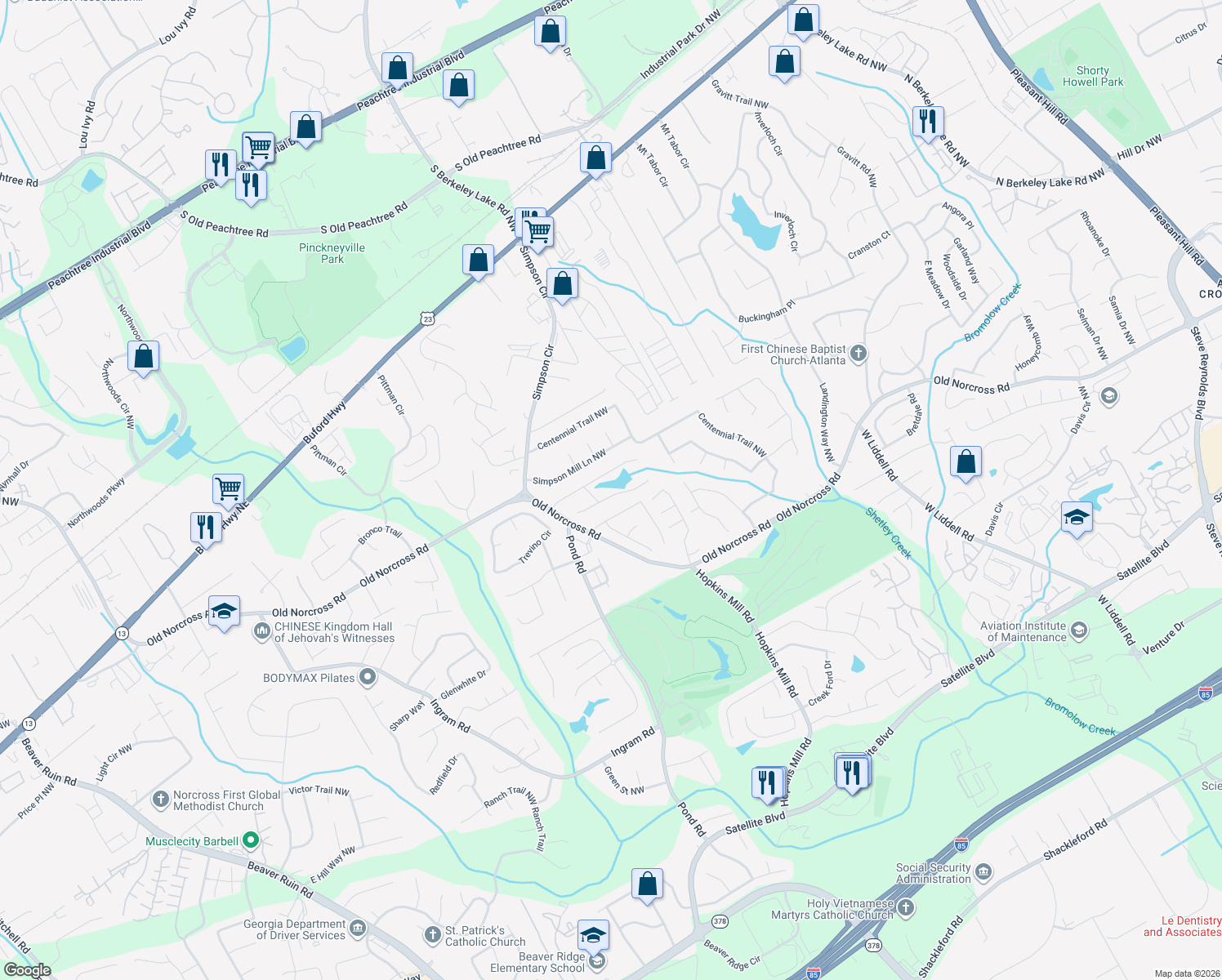 map of restaurants, bars, coffee shops, grocery stores, and more near 4511 Driftwater Rd in Duluth