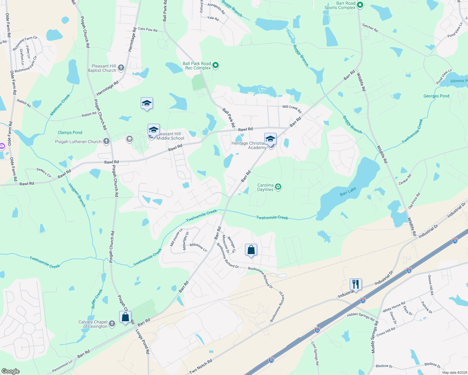 map of restaurants, bars, coffee shops, grocery stores, and more near 120 Highcrest Lane in Lexington