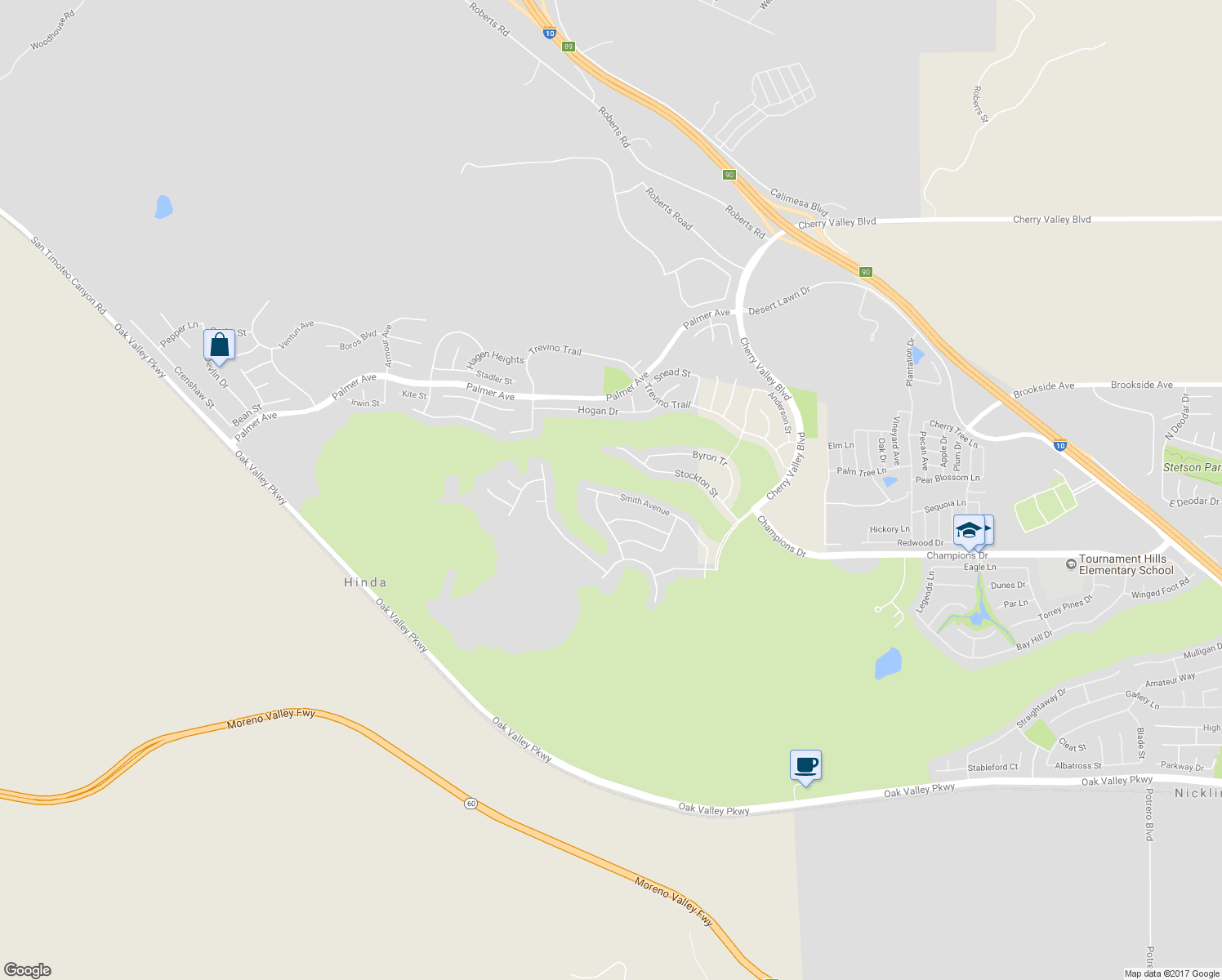 map of restaurants, bars, coffee shops, grocery stores, and more near 35212 Smith Avenue in Beaumont