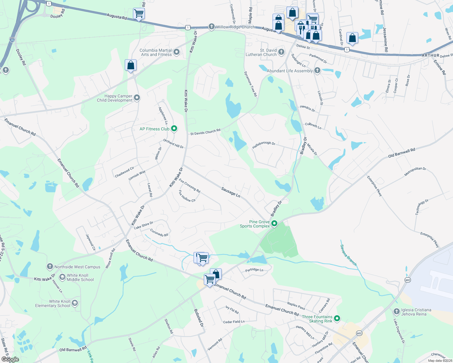 map of restaurants, bars, coffee shops, grocery stores, and more near 306 Summer View Court in West Columbia