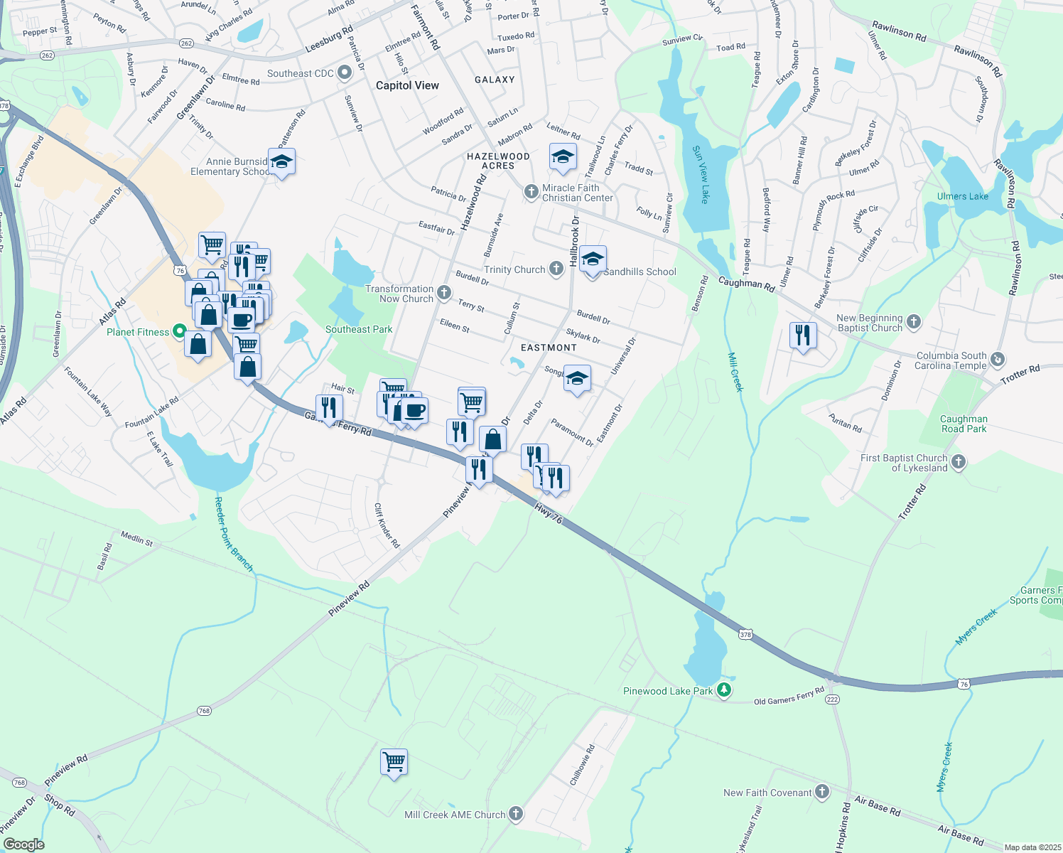 map of restaurants, bars, coffee shops, grocery stores, and more near 912 Delta Dr in Columbia