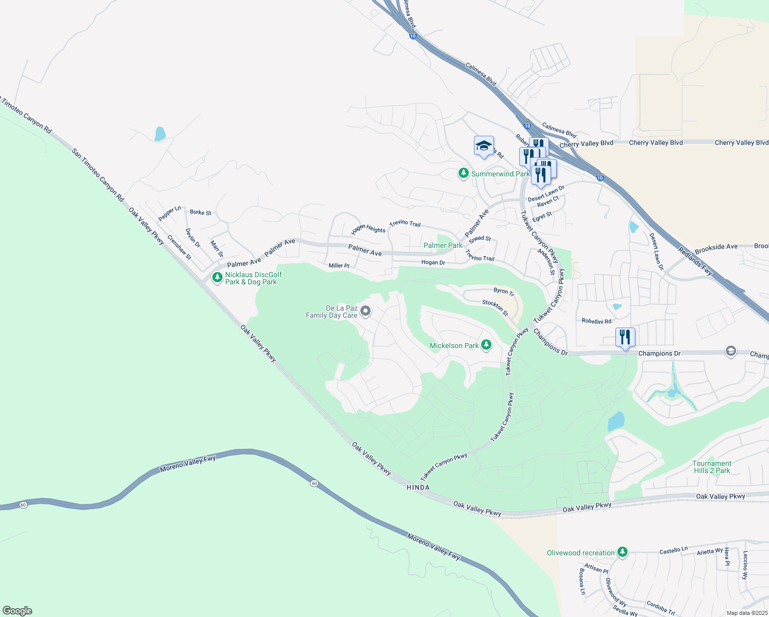 map of restaurants, bars, coffee shops, grocery stores, and more near 34988 Keiser Court in Calimesa