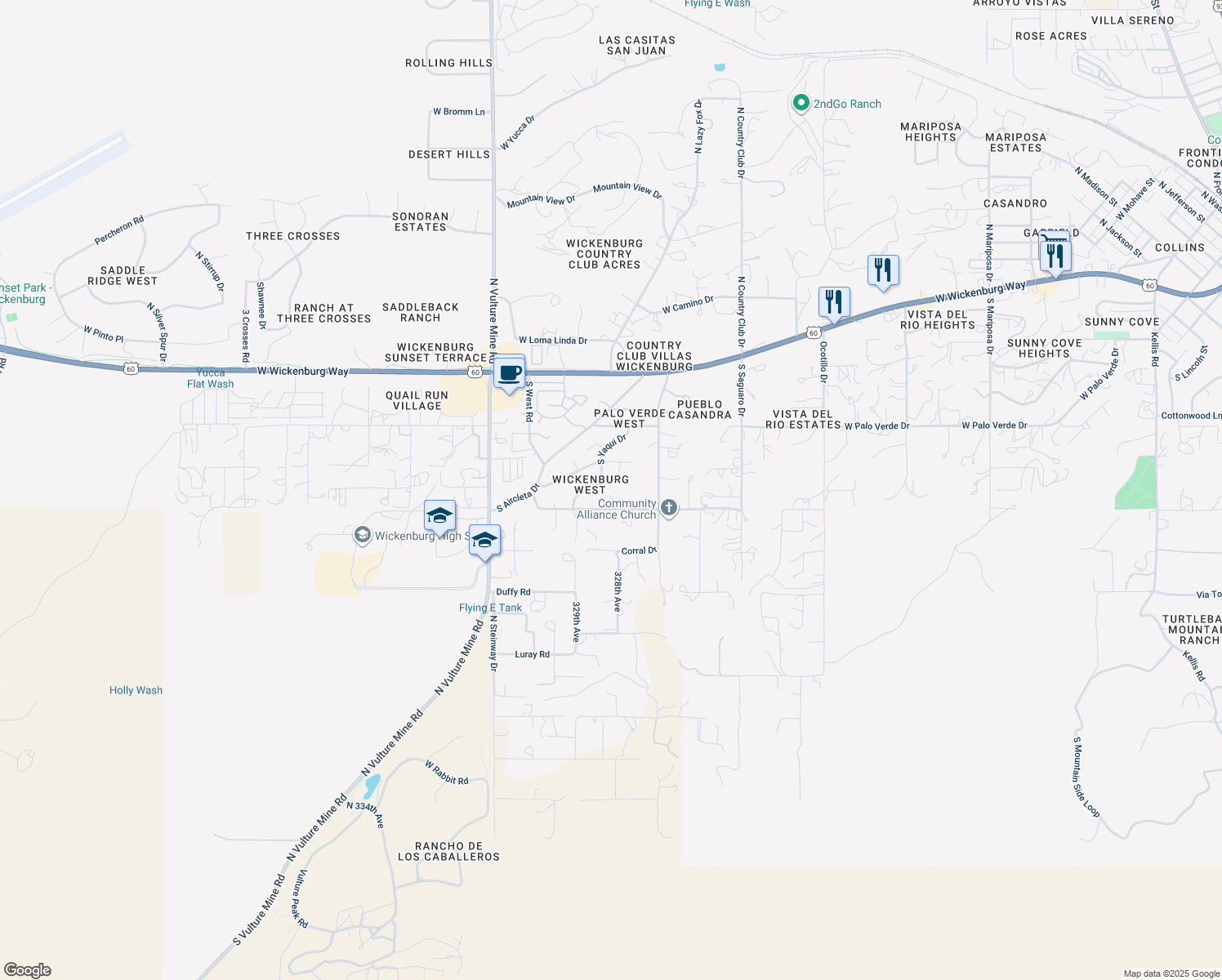 map of restaurants, bars, coffee shops, grocery stores, and more near 927 South Hopi Avenue in Wickenburg