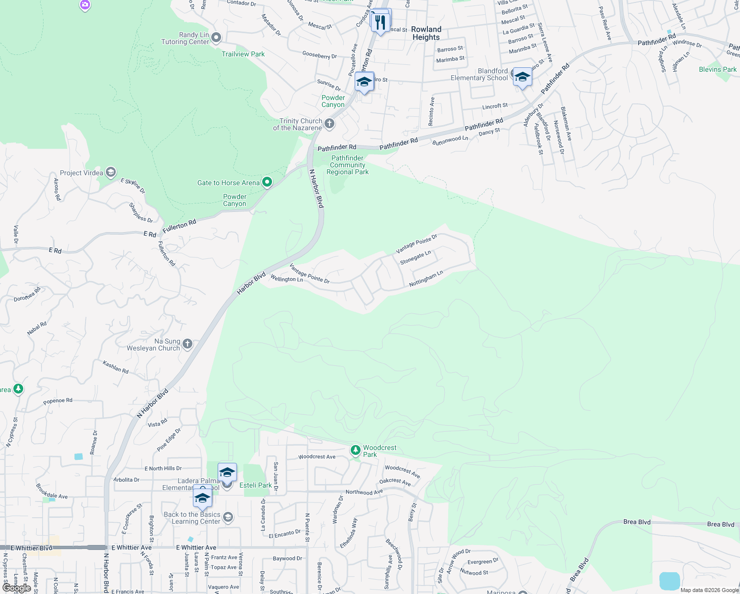 map of restaurants, bars, coffee shops, grocery stores, and more near 3646 Norwich Place in Rowland Heights