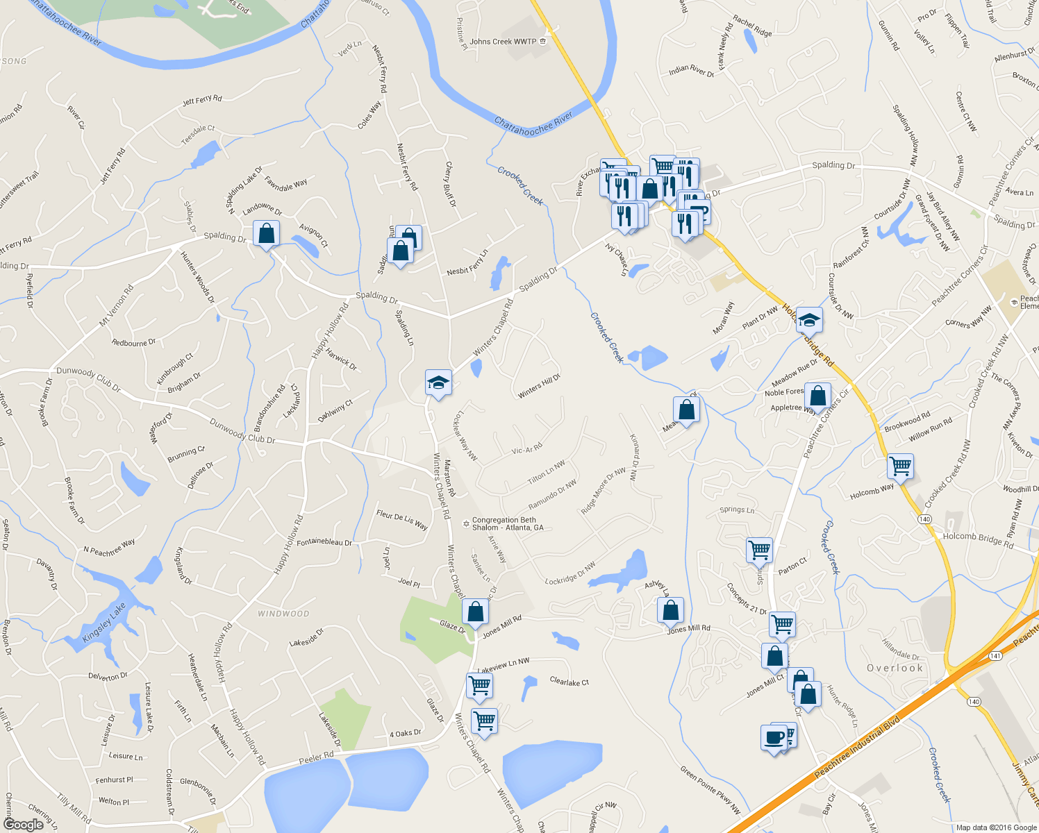 map of restaurants, bars, coffee shops, grocery stores, and more near 3884 Vic-Ar Court in Doraville