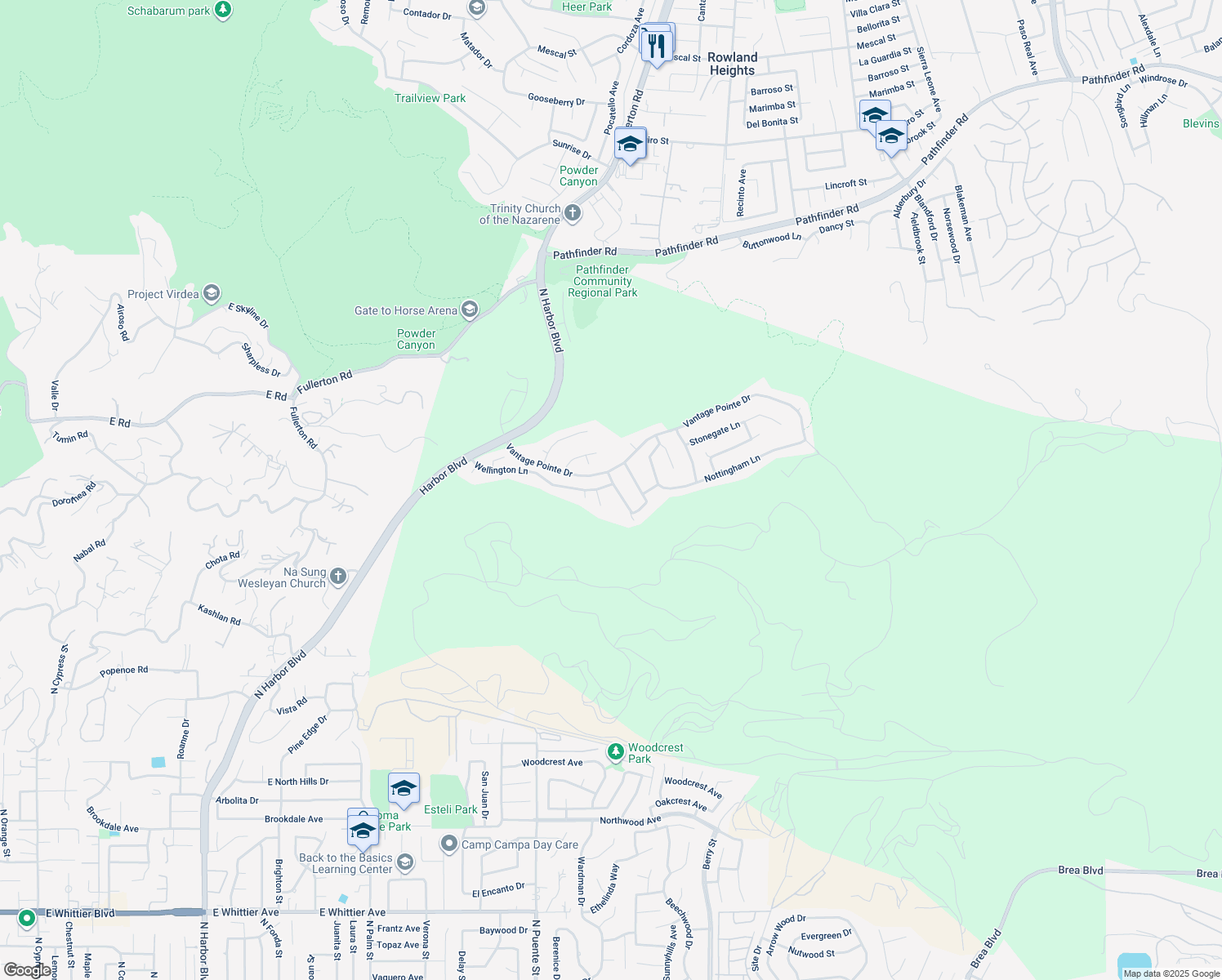 map of restaurants, bars, coffee shops, grocery stores, and more near 3615 Norwich Place in Rowland Heights