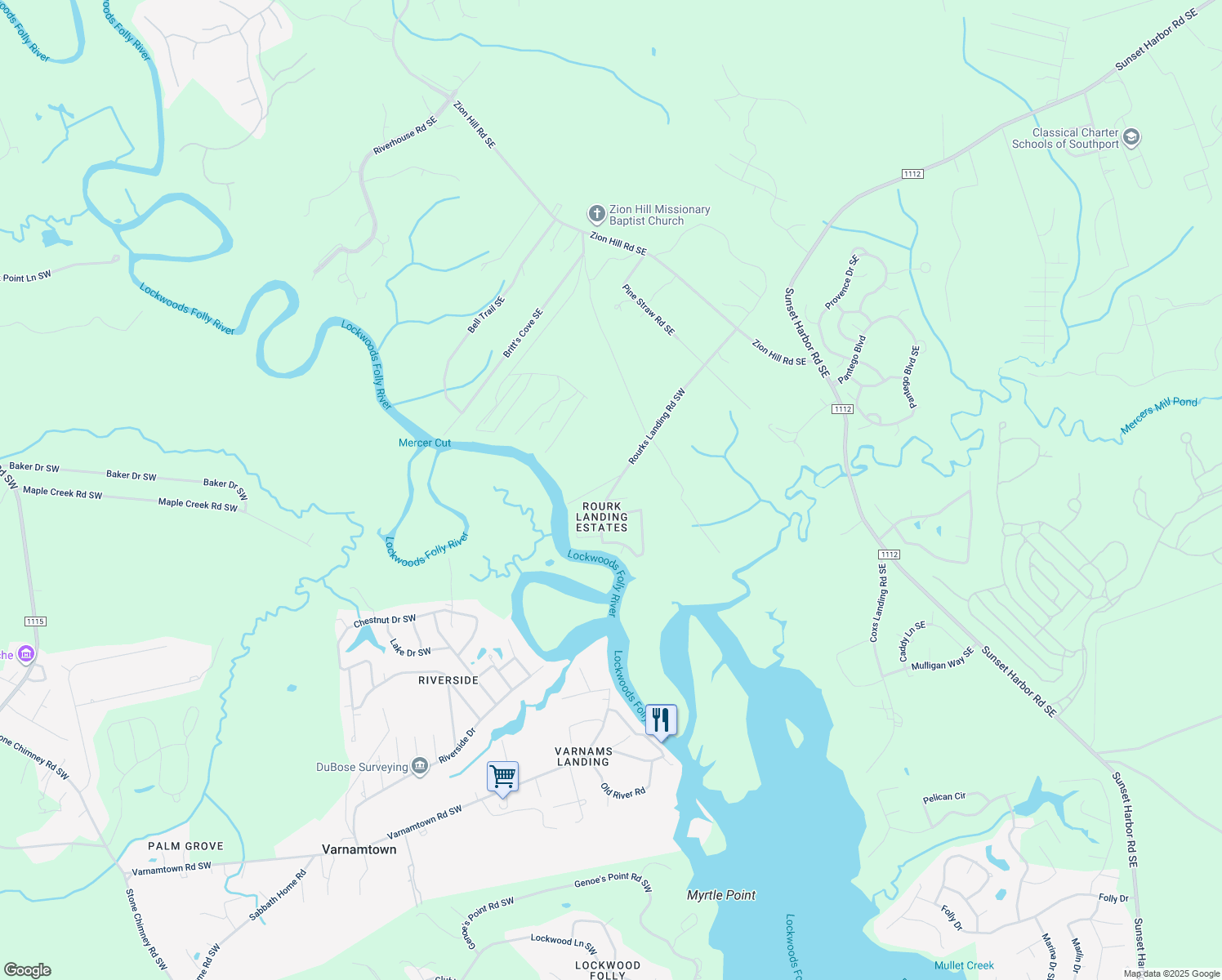 map of restaurants, bars, coffee shops, grocery stores, and more near 338 Rourks Landing Road Southwest in Bolivia