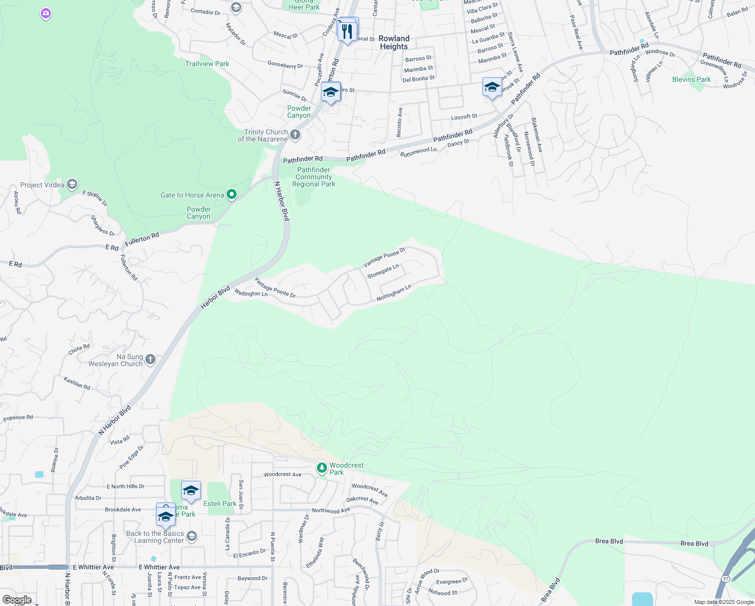map of restaurants, bars, coffee shops, grocery stores, and more near 18468 Nottingham Lane in Rowland Heights