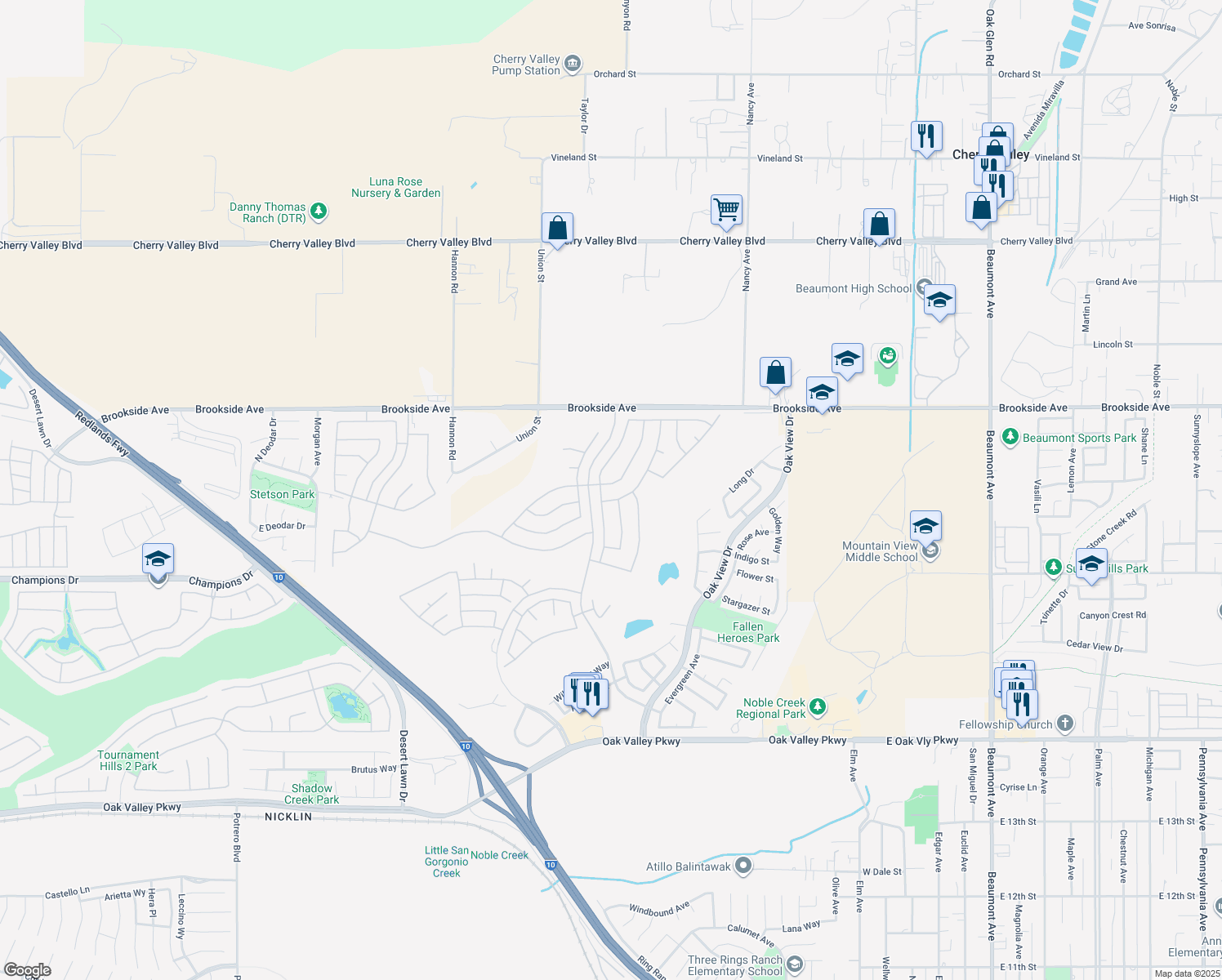 map of restaurants, bars, coffee shops, grocery stores, and more near 1710 N Forest Oaks Dr in Beaumont