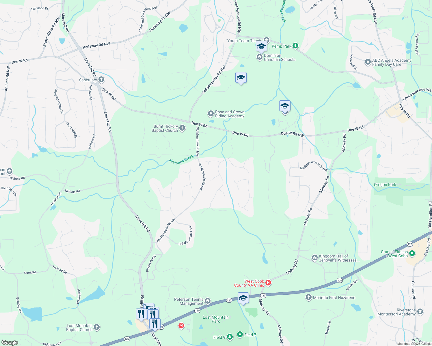 map of restaurants, bars, coffee shops, grocery stores, and more near 4850 Pond Chase Northwest in Kennesaw
