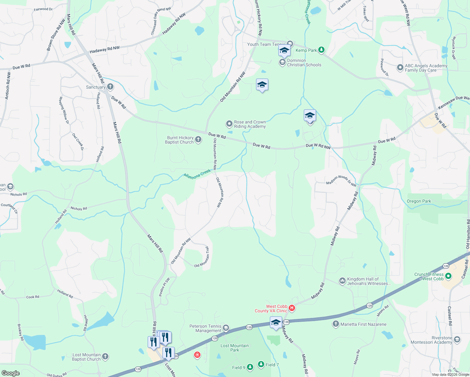 map of restaurants, bars, coffee shops, grocery stores, and more near 4850 Pond Chase Northwest in Kennesaw