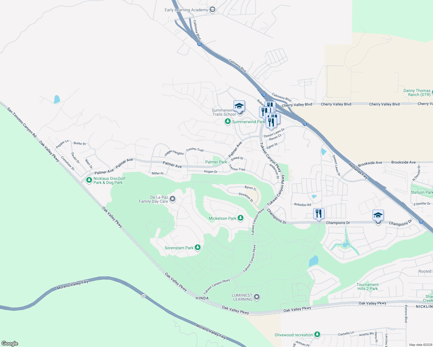 map of restaurants, bars, coffee shops, grocery stores, and more near 35263 Hogan Drive in Beaumont