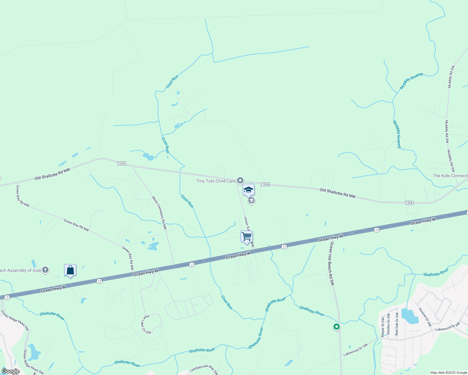 map of restaurants, bars, coffee shops, grocery stores, and more near 269 Union School Road Northwest in Ocean Isle Beach