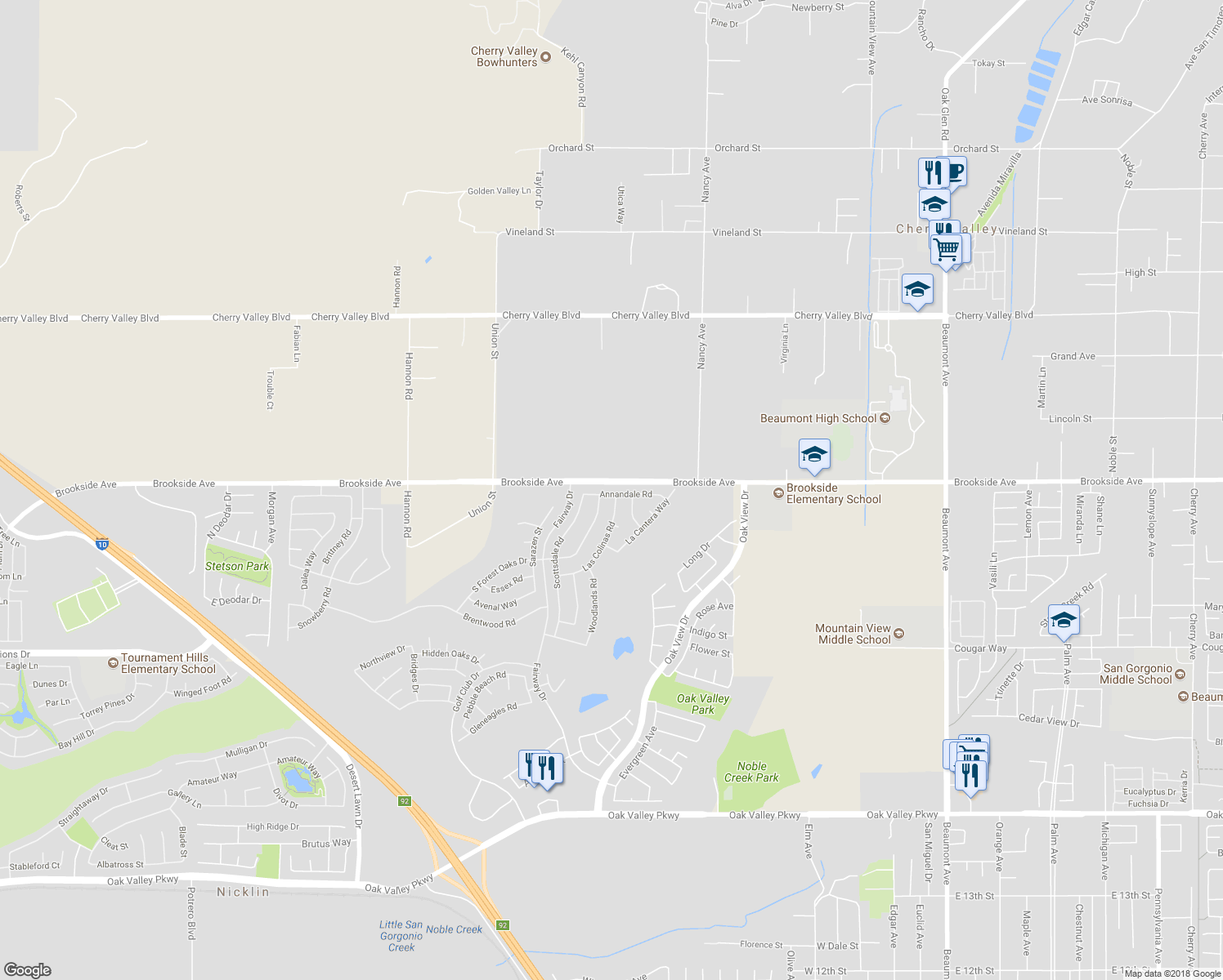 map of restaurants, bars, coffee shops, grocery stores, and more near 860 Annandale Road in Beaumont