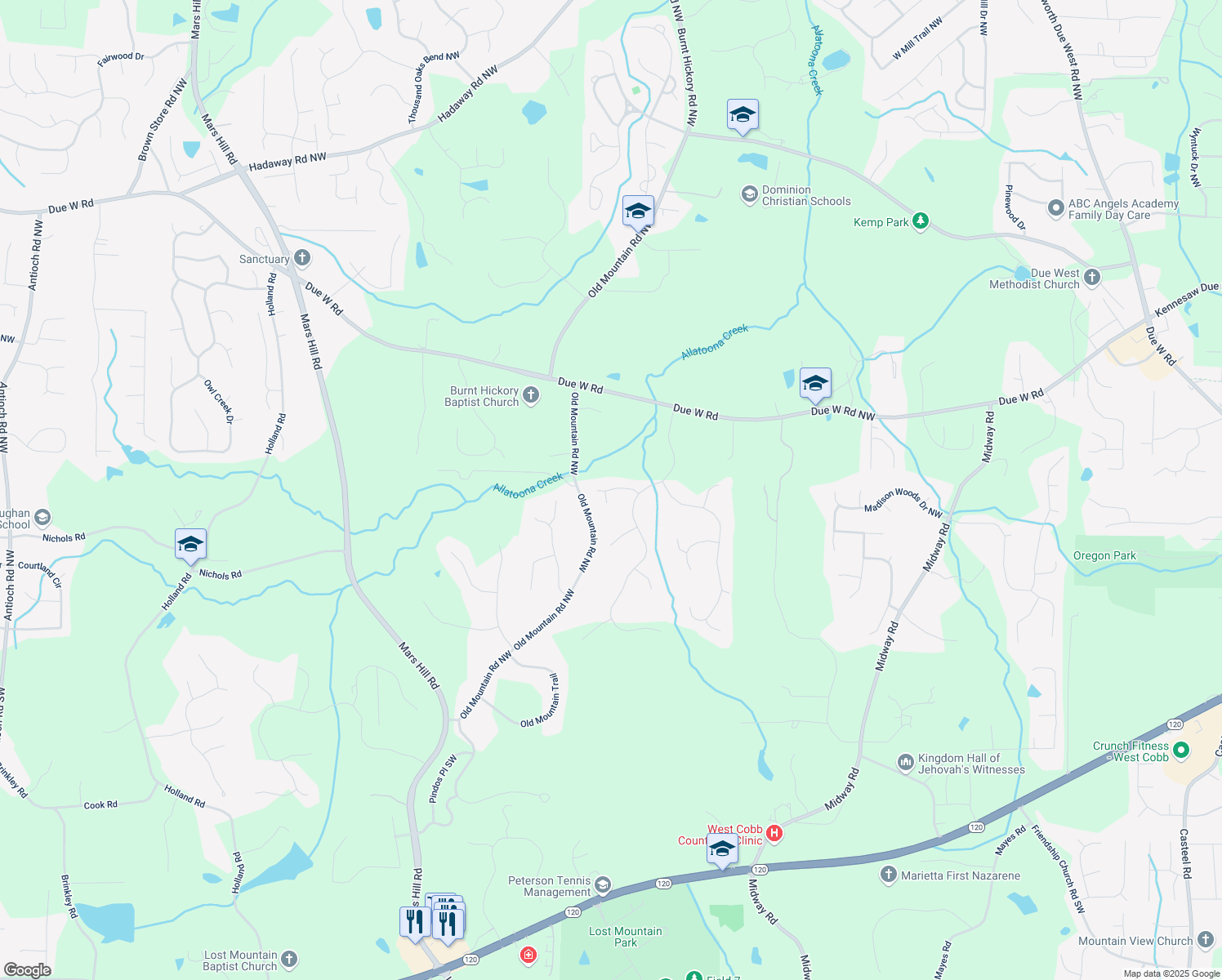 map of restaurants, bars, coffee shops, grocery stores, and more near 4811 Cross Creek Ct NW in Kennesaw