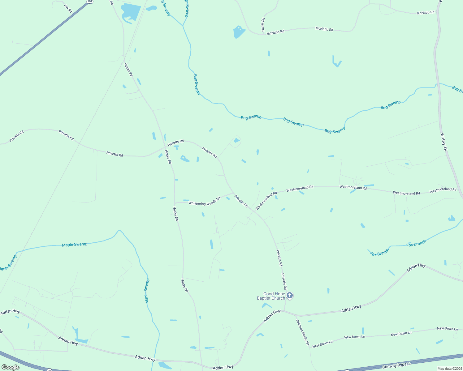 map of restaurants, bars, coffee shops, grocery stores, and more near 5575 Privetts Road in Conway