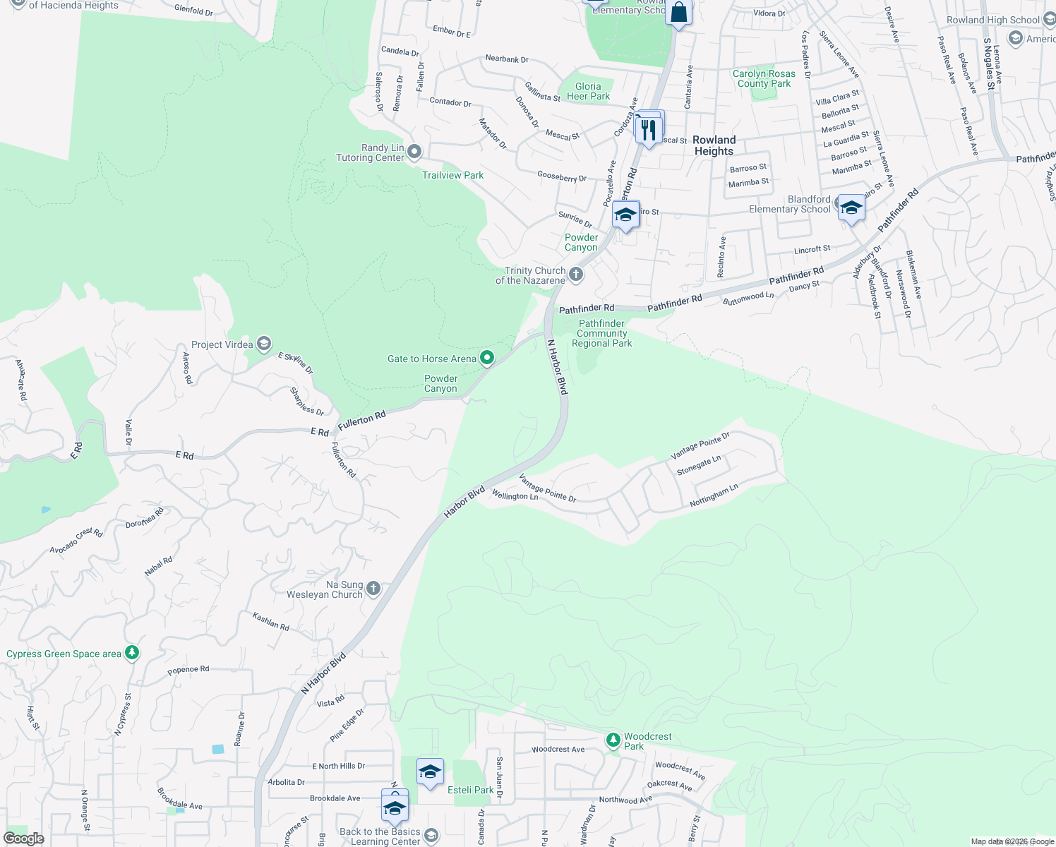 map of restaurants, bars, coffee shops, grocery stores, and more near 18109 Graystone Way in Rowland Heights