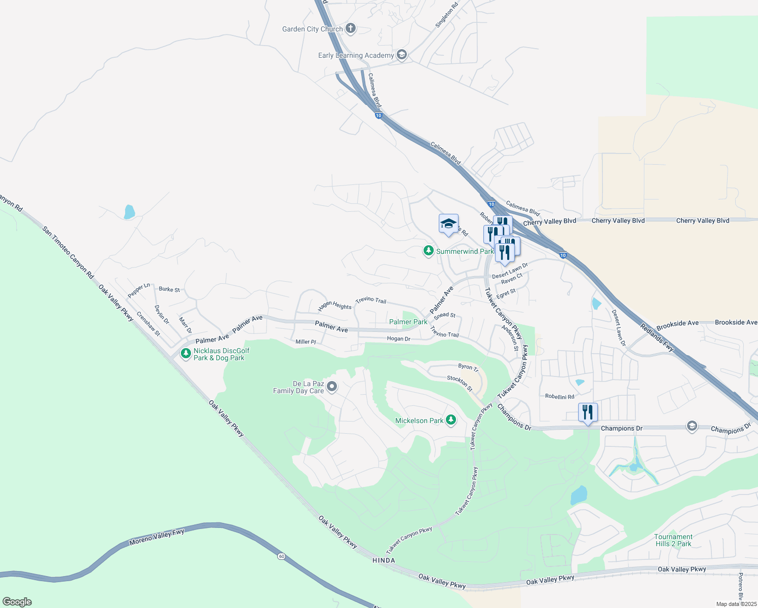 map of restaurants, bars, coffee shops, grocery stores, and more near 35109 Trevino Trail in Beaumont