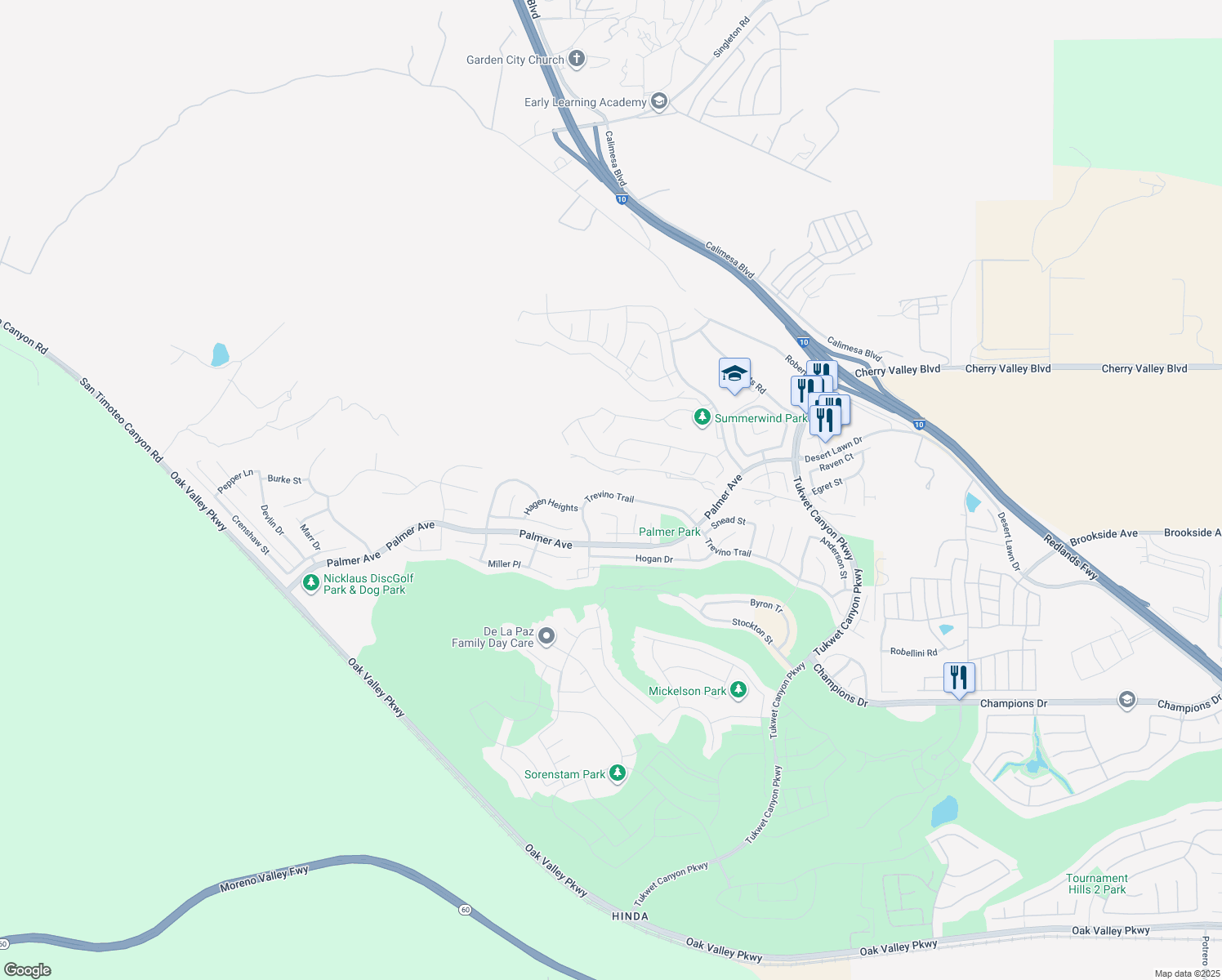 map of restaurants, bars, coffee shops, grocery stores, and more near 35068 Trevino Trail in Beaumont