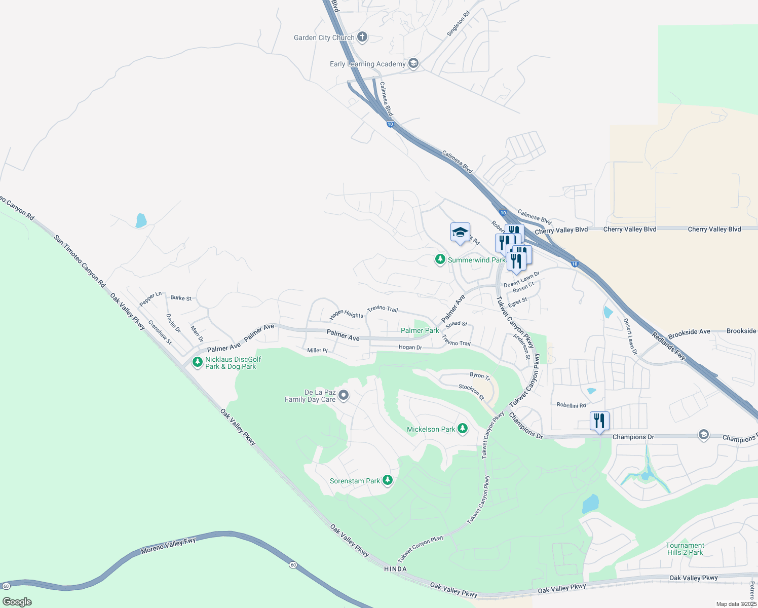 map of restaurants, bars, coffee shops, grocery stores, and more near 35052 Trevino Trail in Beaumont