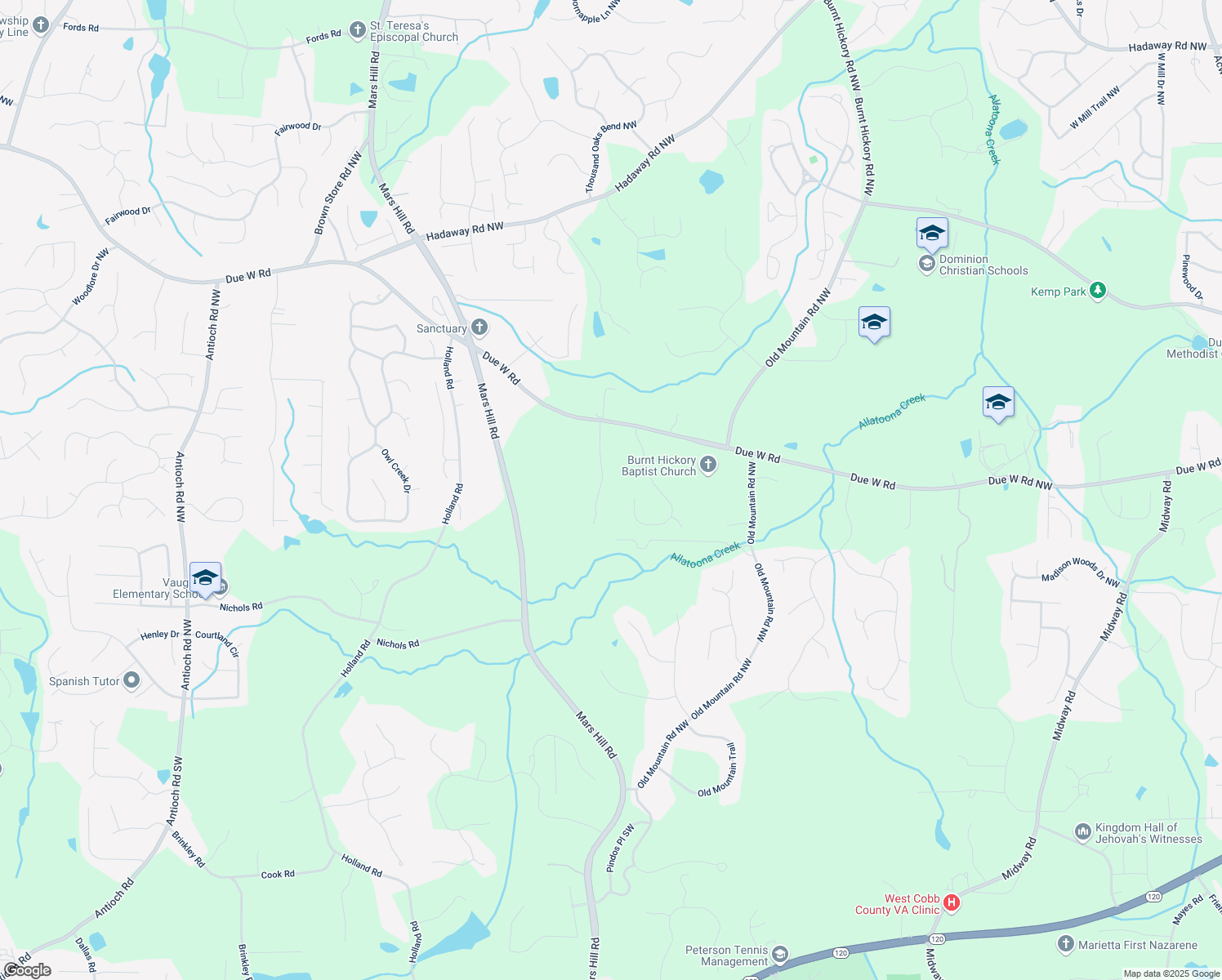 map of restaurants, bars, coffee shops, grocery stores, and more near 390 Scott Farm Drive in Powder Springs